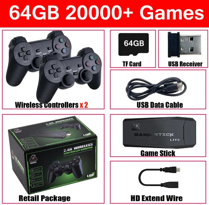 Classic Gaming Hub with 64GB Memory and Dual Wireless Controllers