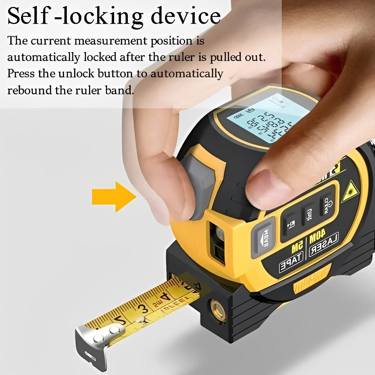 Precision Laser Distance Measuring Tool with Dual Tape Functionality