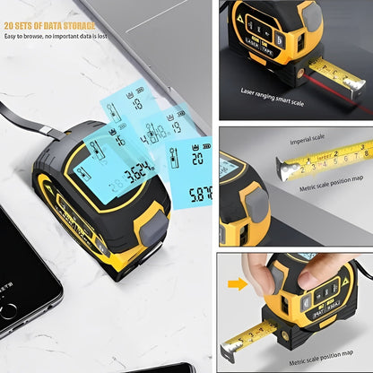 Precision Laser Distance Measuring Tool with Dual Tape Functionality
