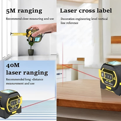 Precision Laser Distance Measuring Tool with Dual Tape Functionality