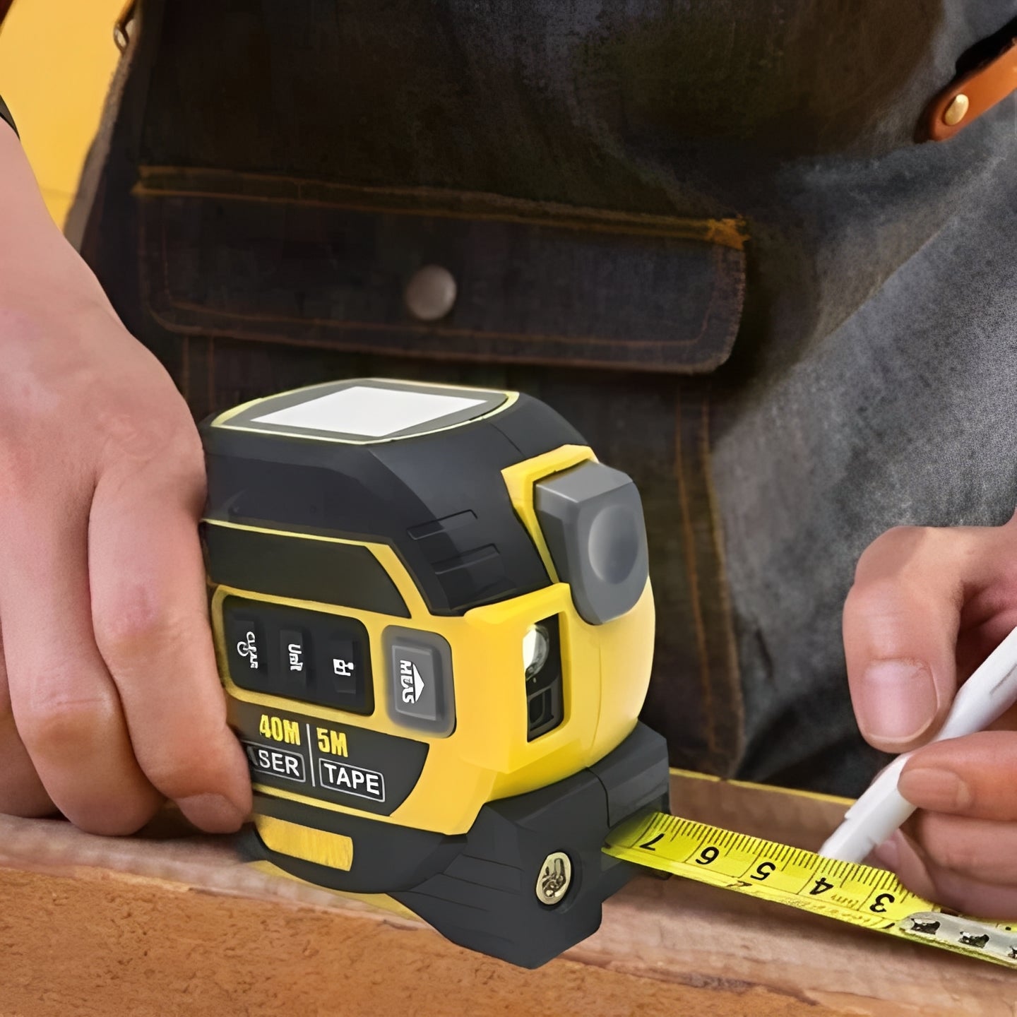 Precision Laser Distance Measuring Tool with Dual Tape Functionality