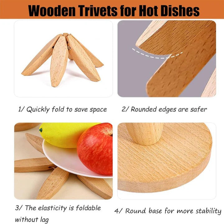Space-Saving Wooden Trivet with Heat-Resistant Design
