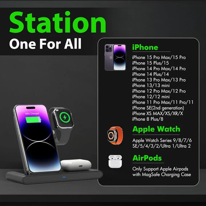 All-in-One Wireless Charging Dock for Phones, Watches, and Earbuds
