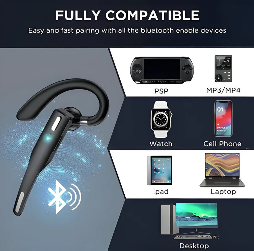 Comfort-Fit Bluetooth Headset with Noise-Canceling Microphones