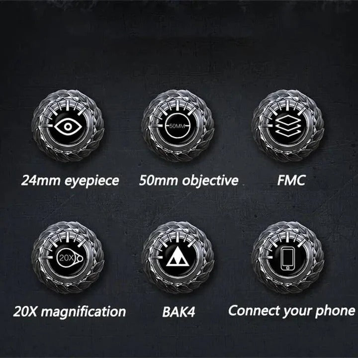 20x Zoom Binoculars with Waterproof Design and Smartphone Mount