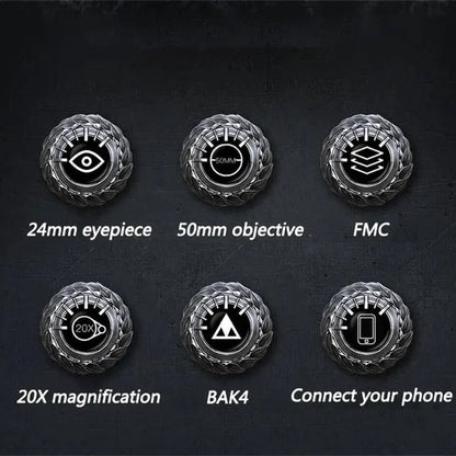 20x Zoom Binoculars with Waterproof Design and Smartphone Mount