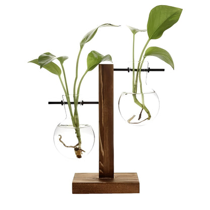 Elegant Hydroponic Plant Holder with Wooden Design