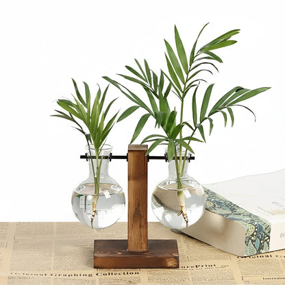Elegant Hydroponic Plant Holder with Wooden Design