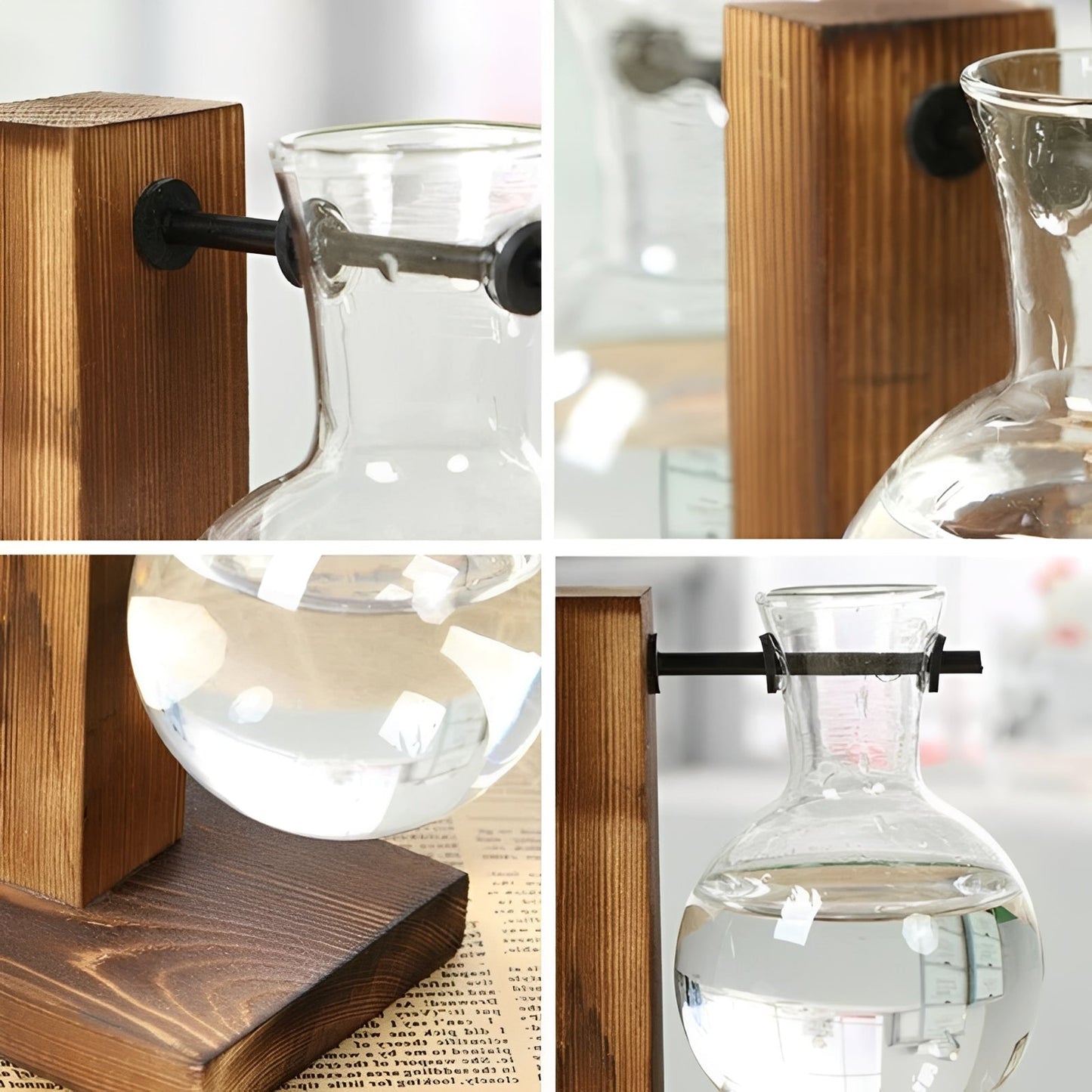 Elegant Hydroponic Plant Holder with Wooden Design