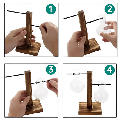 Elegant Hydroponic Plant Holder with Wooden Design