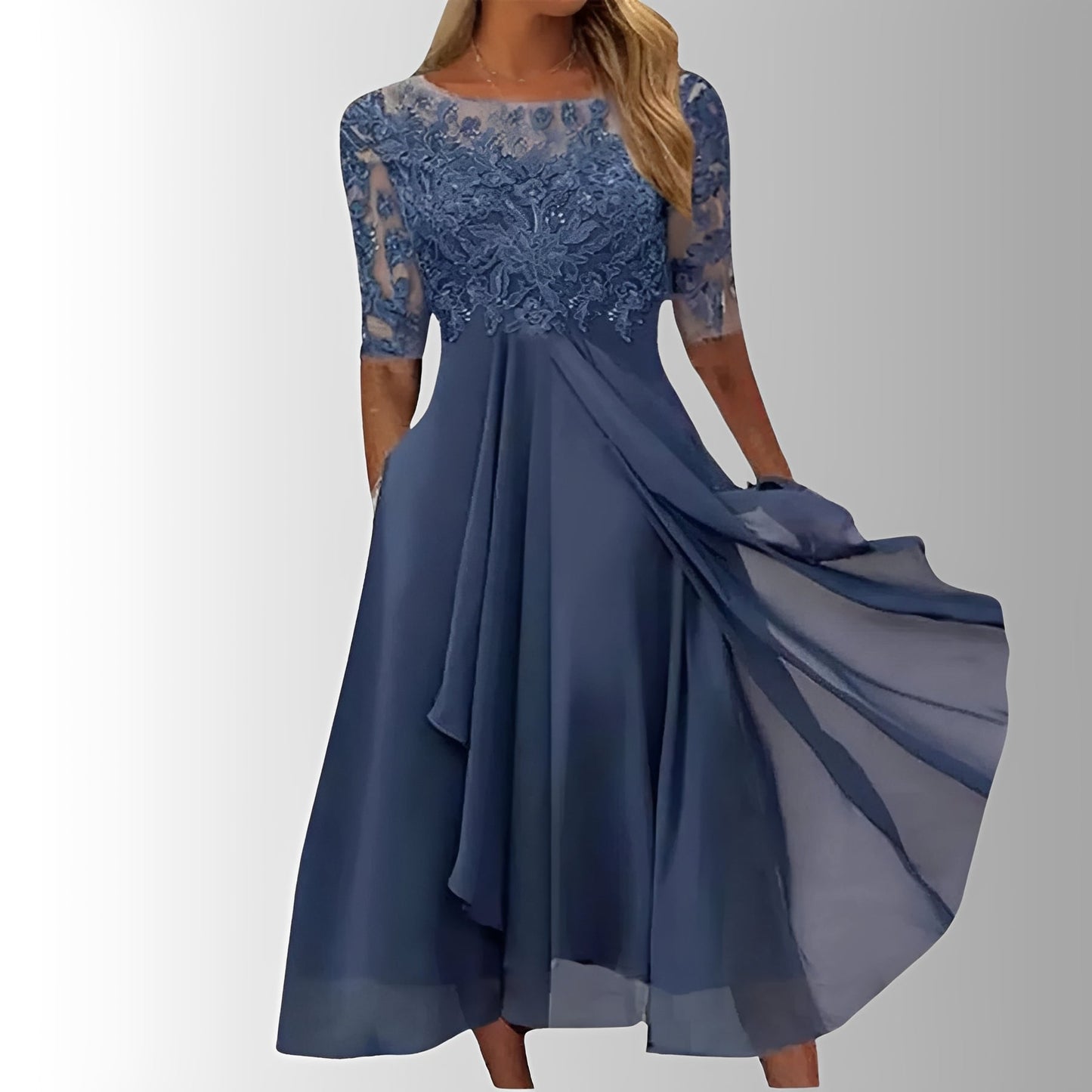 Chic Lace Midi Dress with Flowing Skirt for Every Occasion