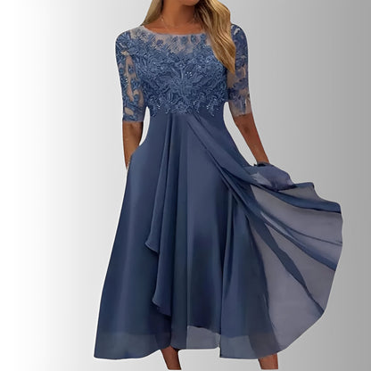 Chic Lace Midi Dress with Flowing Skirt for Every Occasion