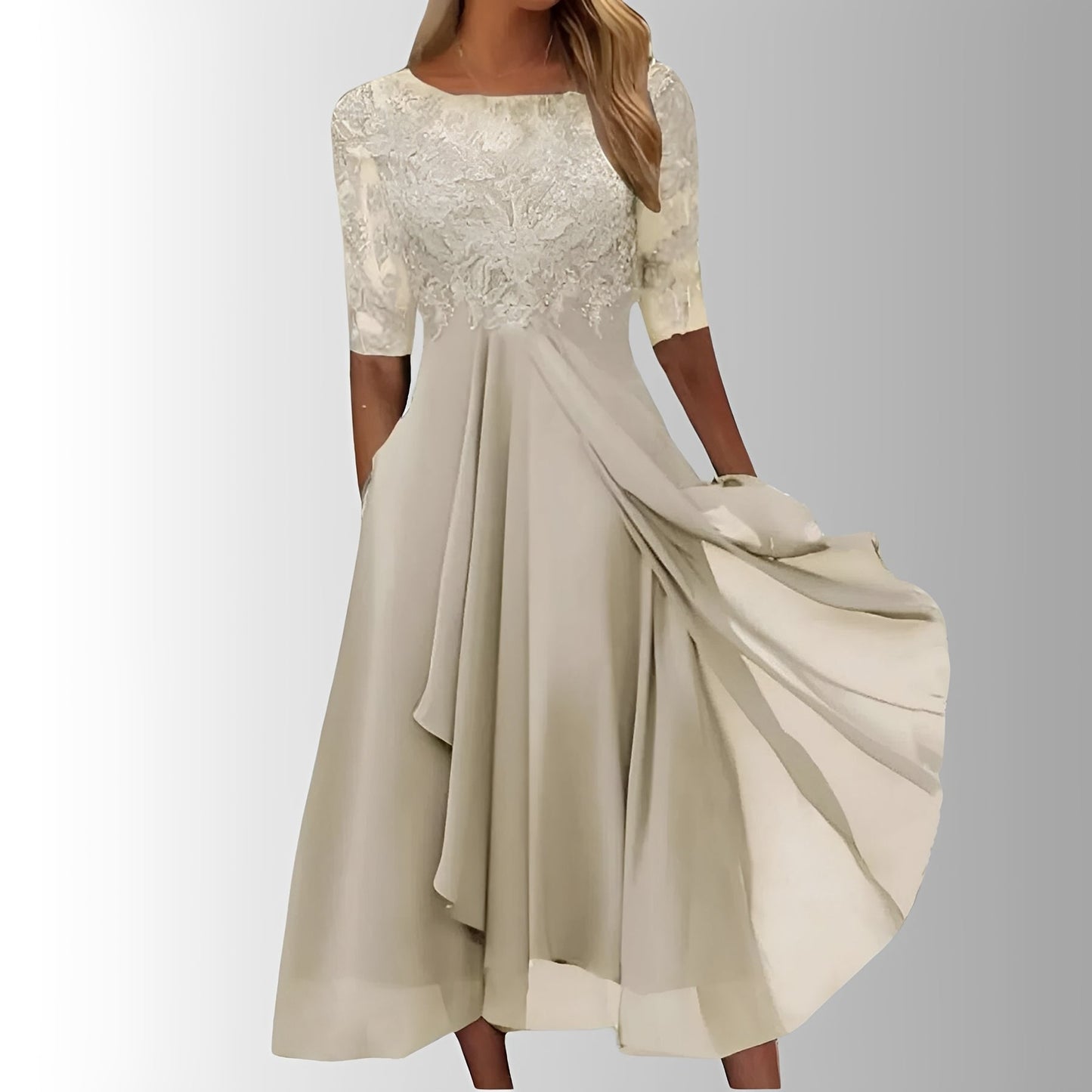 Chic Lace Midi Dress with Flowing Skirt for Every Occasion