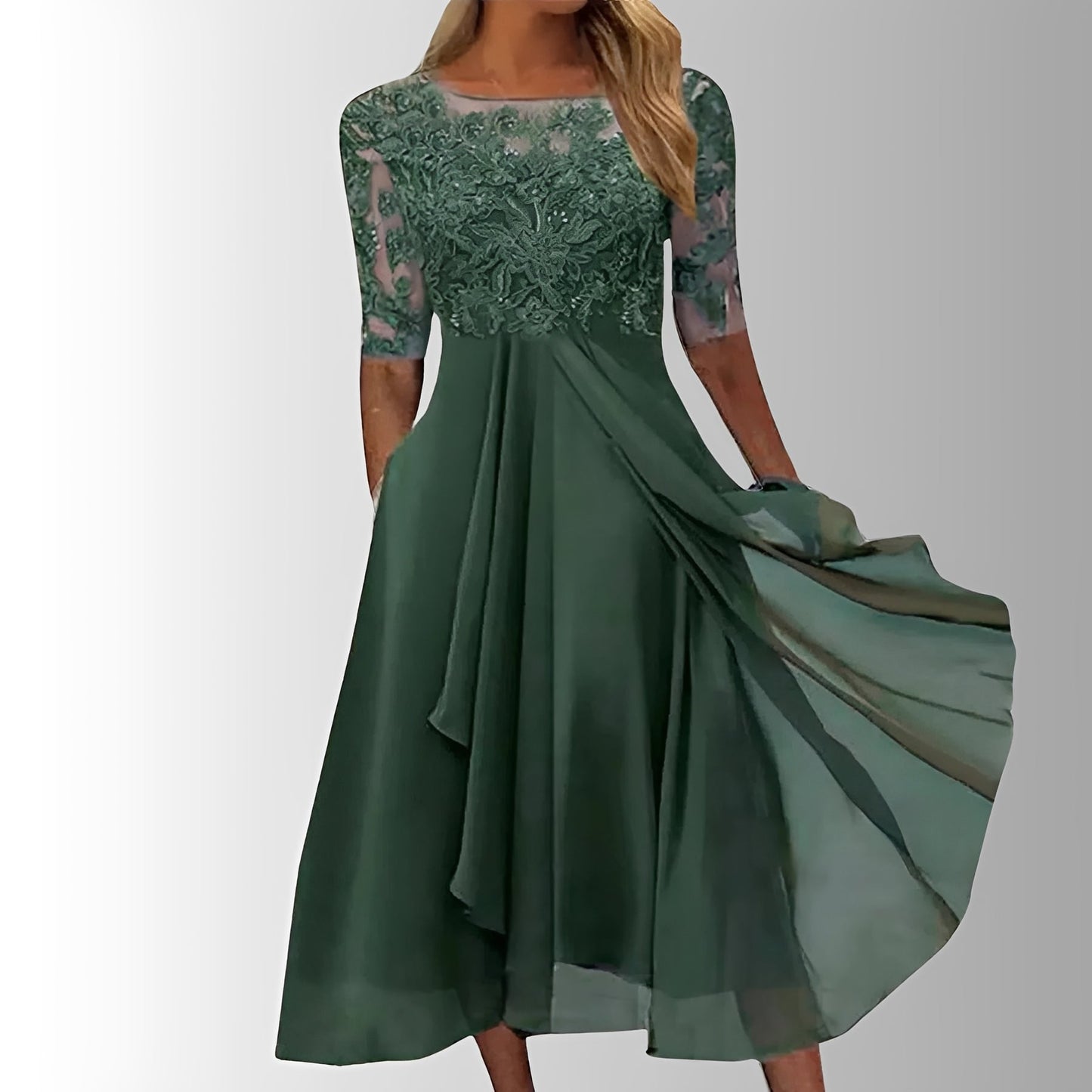 Chic Lace Midi Dress with Flowing Skirt for Every Occasion