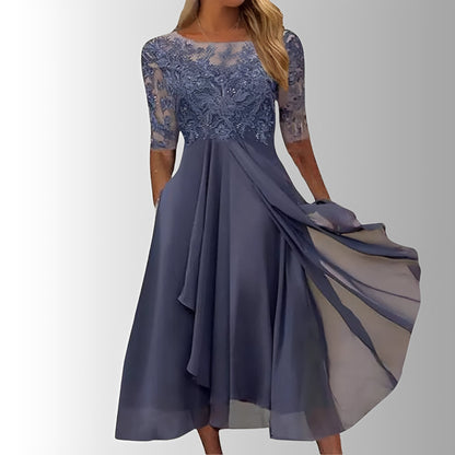 Chic Lace Midi Dress with Flowing Skirt for Every Occasion