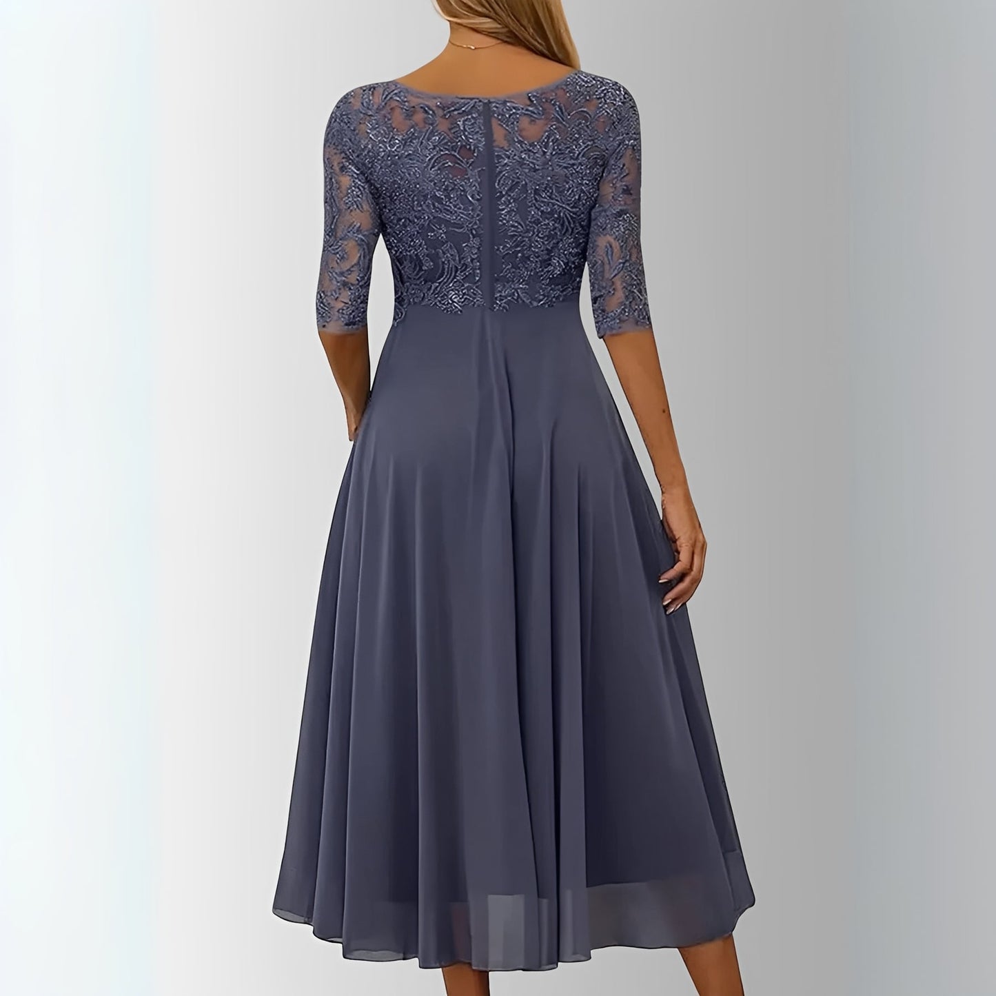 Chic Lace Midi Dress with Flowing Skirt for Every Occasion