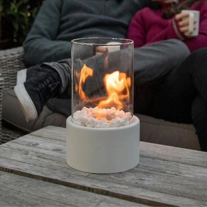 Compact Glass Flame Display with Extinguisher Tool