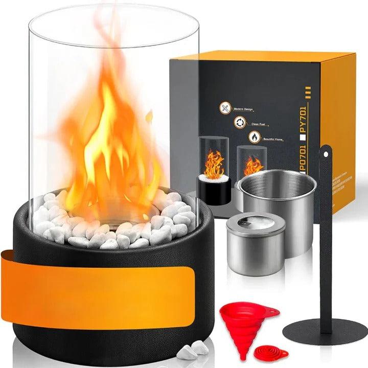Compact Glass Flame Display with Extinguisher Tool