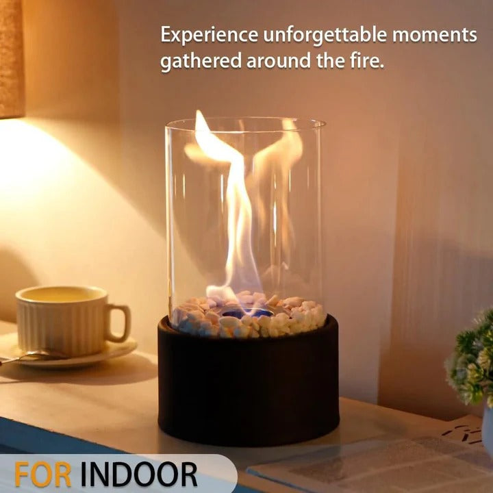 Compact Glass Flame Display with Extinguisher Tool