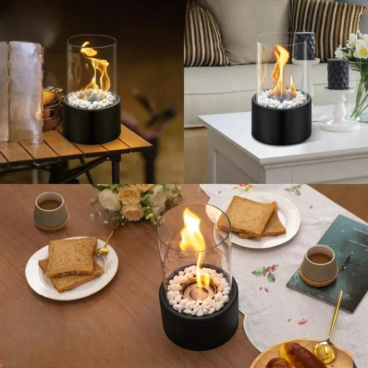 Compact Glass Flame Display with Extinguisher Tool