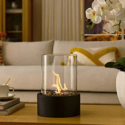 Compact Glass Flame Display with Extinguisher Tool