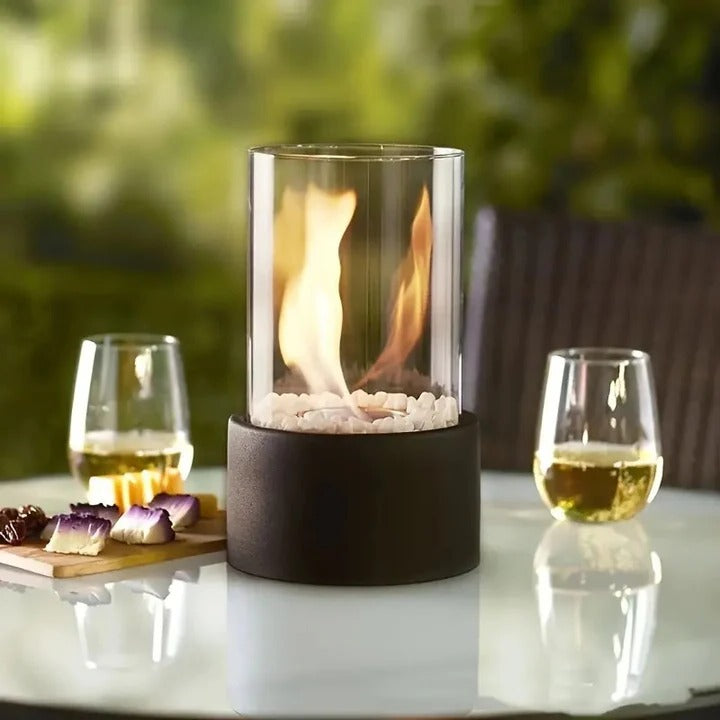 Compact Glass Flame Display with Extinguisher Tool