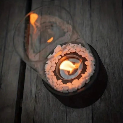Compact Glass Flame Display with Extinguisher Tool