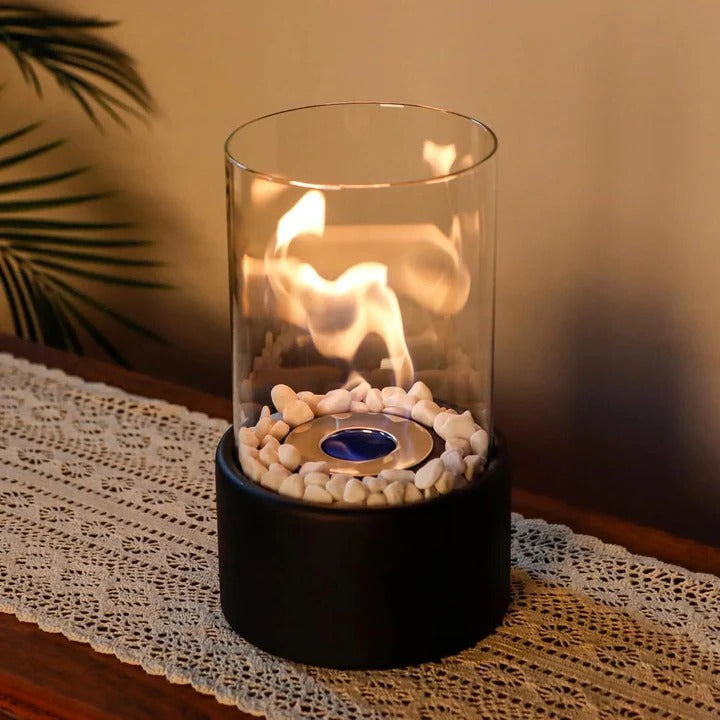 Compact Glass Flame Display with Extinguisher Tool