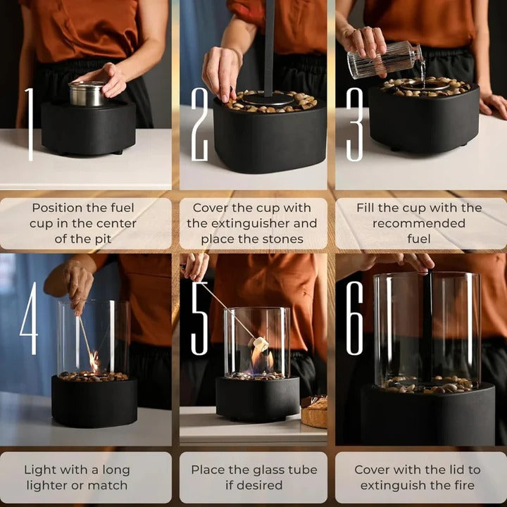 Compact Glass Flame Display with Extinguisher Tool