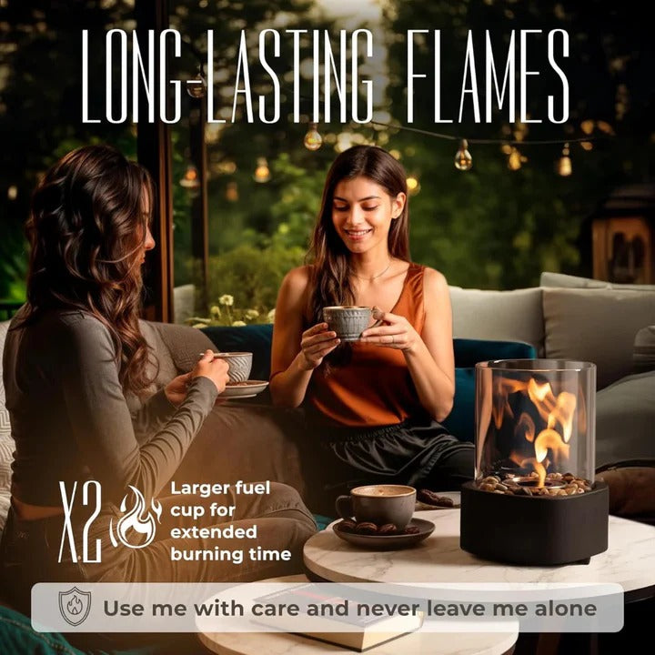 Compact Glass Flame Display with Extinguisher Tool