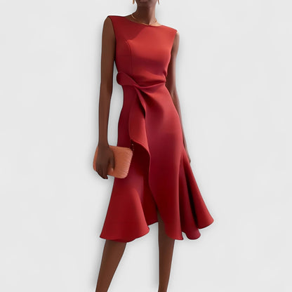 Flowing Midi Dress with Unique Asymmetric Hem