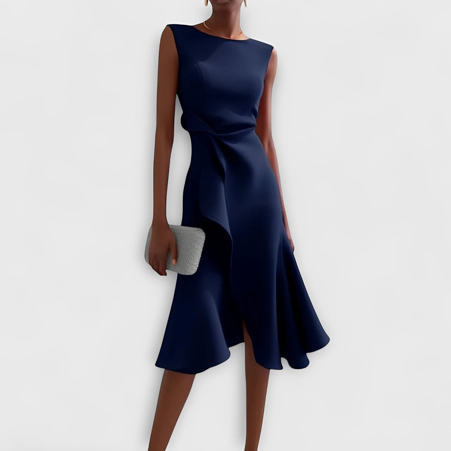 Flowing Midi Dress with Unique Asymmetric Hem