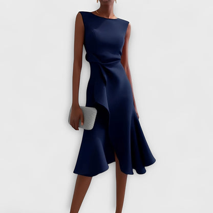 Flowing Midi Dress with Unique Asymmetric Hem