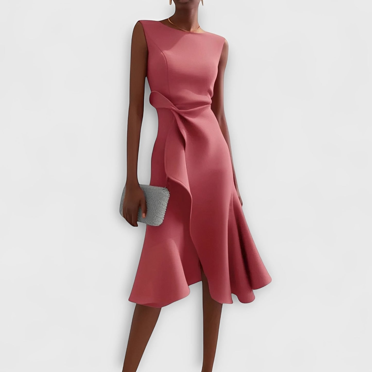 Flowing Midi Dress with Unique Asymmetric Hem