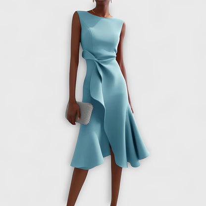 Flowing Midi Dress with Unique Asymmetric Hem