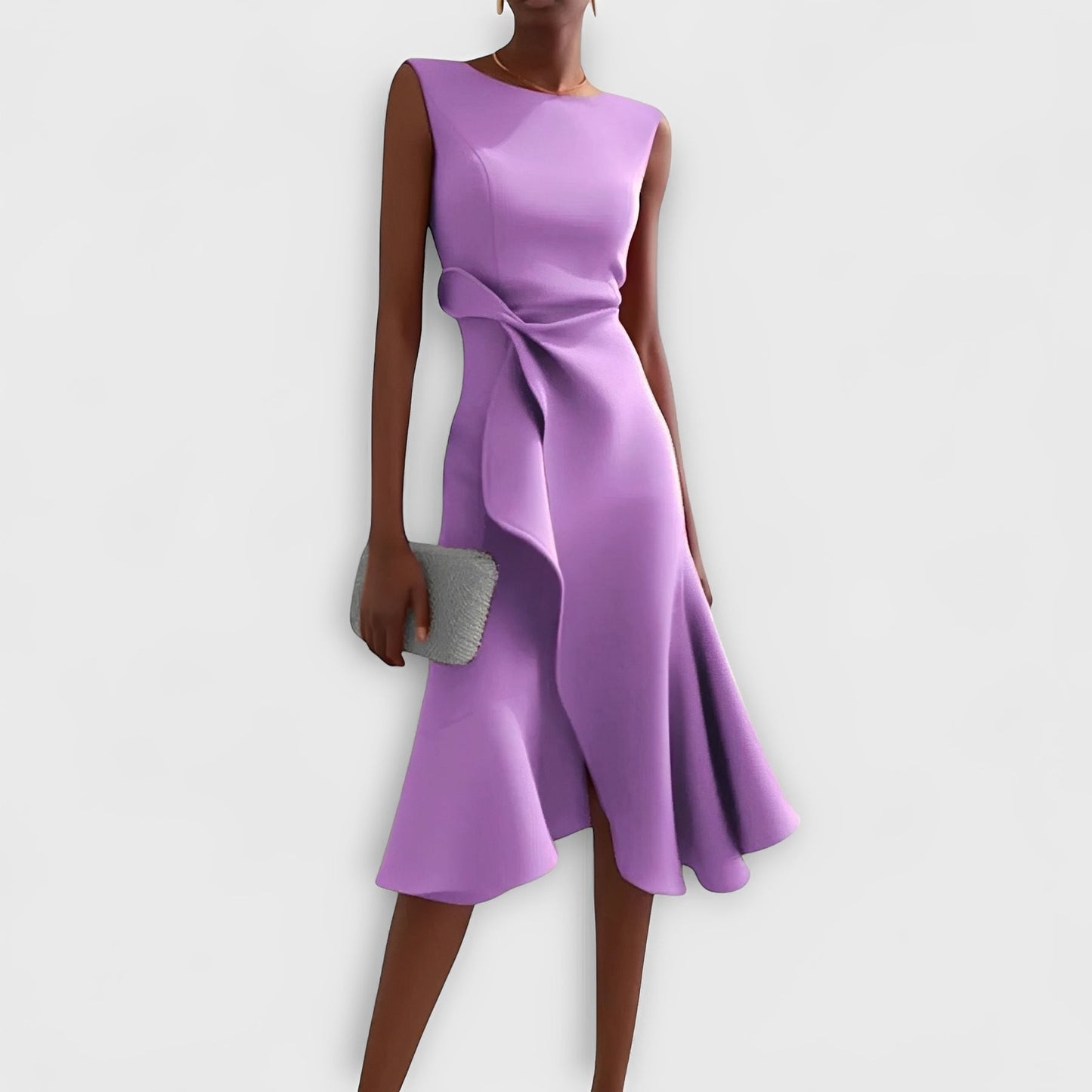Flowing Midi Dress with Unique Asymmetric Hem