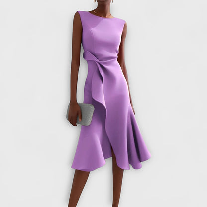 Flowing Midi Dress with Unique Asymmetric Hem