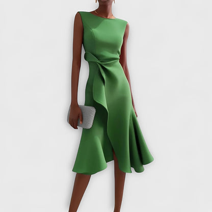 Flowing Midi Dress with Unique Asymmetric Hem