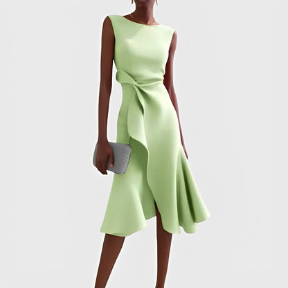 Flowing Midi Dress with Unique Asymmetric Hem