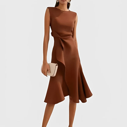 Flowing Midi Dress with Unique Asymmetric Hem