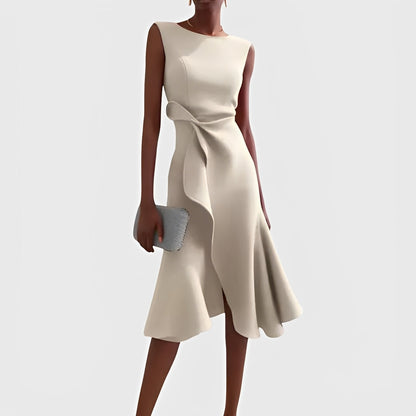 Flowing Midi Dress with Unique Asymmetric Hem