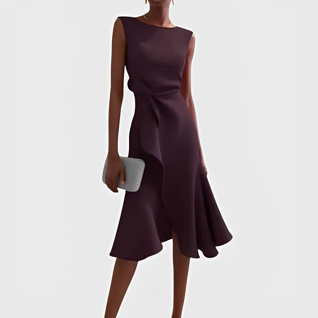 Flowing Midi Dress with Unique Asymmetric Hem