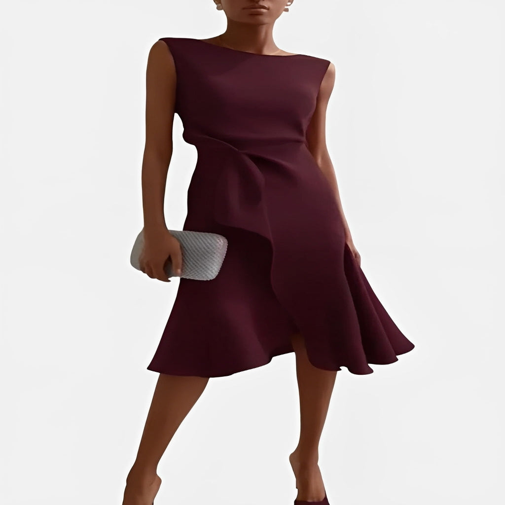 Flowing Midi Dress with Unique Asymmetric Hem