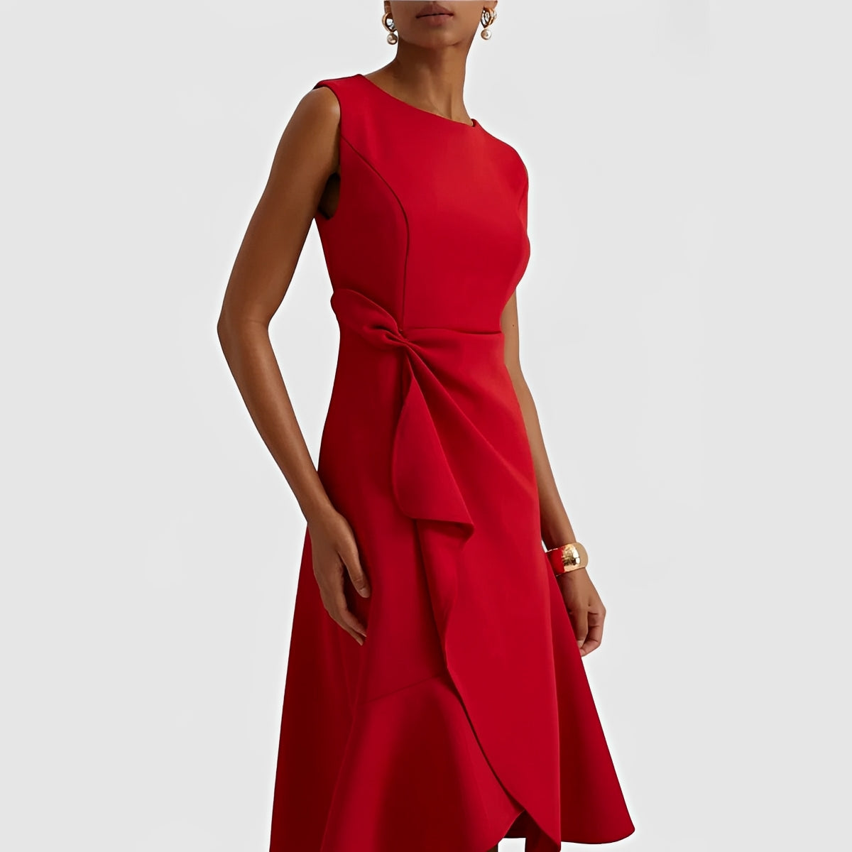 Flowing Midi Dress with Unique Asymmetric Hem