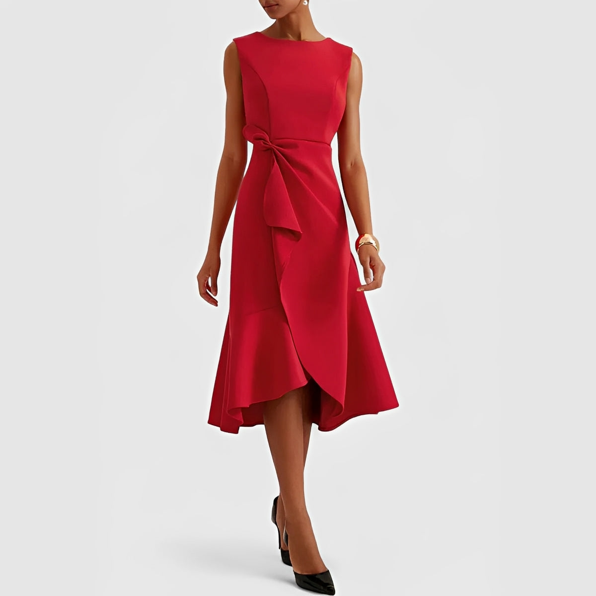 Flowing Midi Dress with Unique Asymmetric Hem
