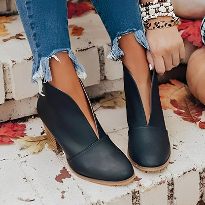 Chic Slip-On Ankle Boots for Women with Stylish V-Cut Design