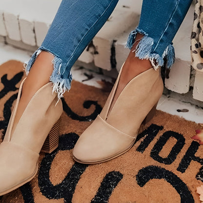 Chic Slip-On Ankle Boots for Women with Stylish V-Cut Design