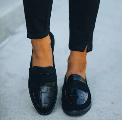 Chic Black Faux Leather Slip-On Loafers for Women
