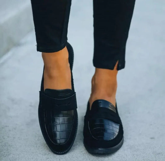 Chic Black Faux Leather Slip-On Loafers for Women