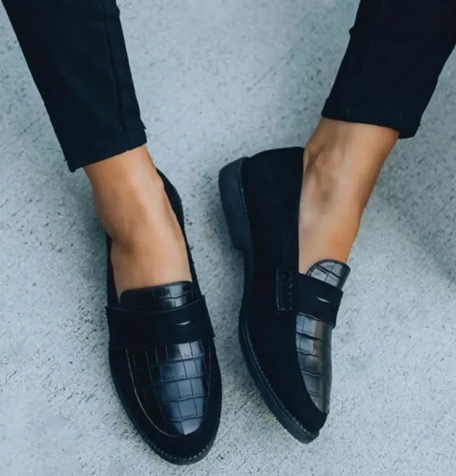 Chic Black Faux Leather Slip-On Loafers for Women